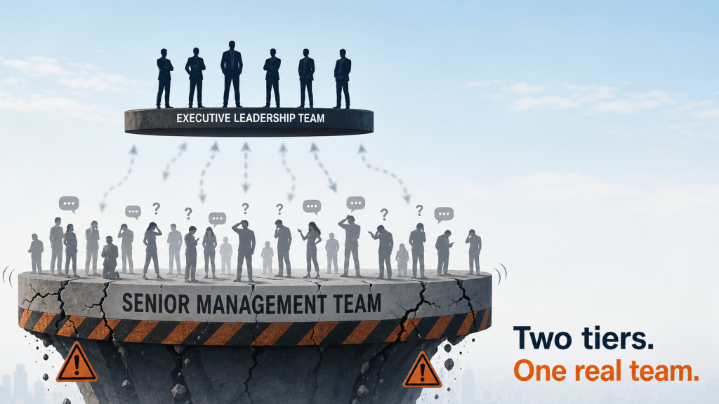 Two-tier leadership teams: Executive Leadership Team (ELT) versus Senior Management Team (SMT)